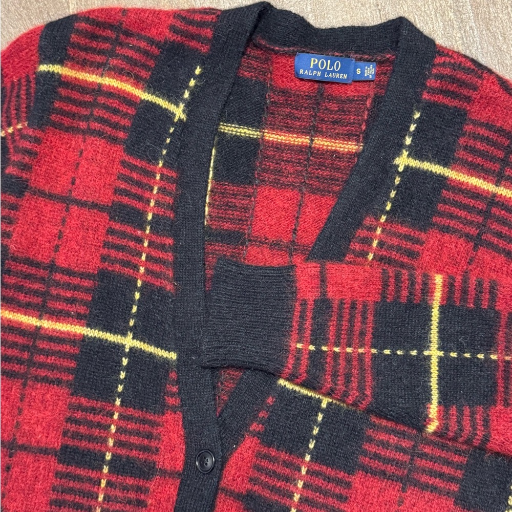 Polo Ralph Lauren Red Plaid Tartan Boyfriend Cardigan Women’s Size Small